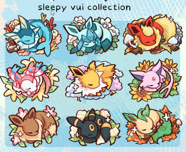 sleepy eeveelution charms + stickers